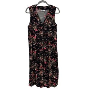 N Natori Womens Black Pink Chinoiserie Pagoda Print Rayon Midi Dress Size M